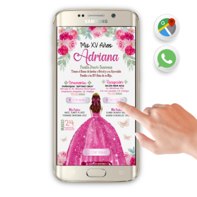 Mis XV Años, Rosa Fucsia – Invitación Interactiva de Cumpleaños para WhatsApp
