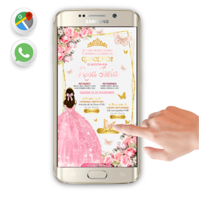 Mis XV Años, Floral Rosa Pastel – Invitación Interactiva de Cumpleaños para WhatsApp