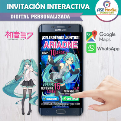 Hatsune Miku, Digital World – Invitación Interactiva de Cumpleaños para WhatsApp