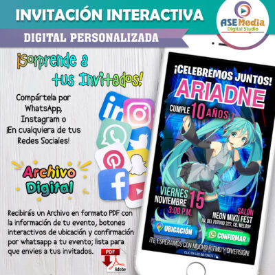 Hatsune Miku, Digital World – Invitación Interactiva de Cumpleaños para WhatsApp