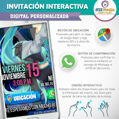 Hatsune Miku, Digital World – Invitación Interactiva de Cumpleaños para WhatsApp