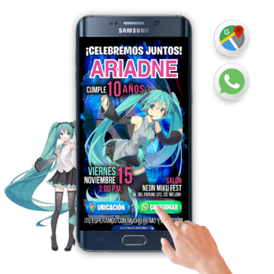 Vocaloid, Hatsune Miku – Invitación Interactiva de Cumpleaños para WhatsApp