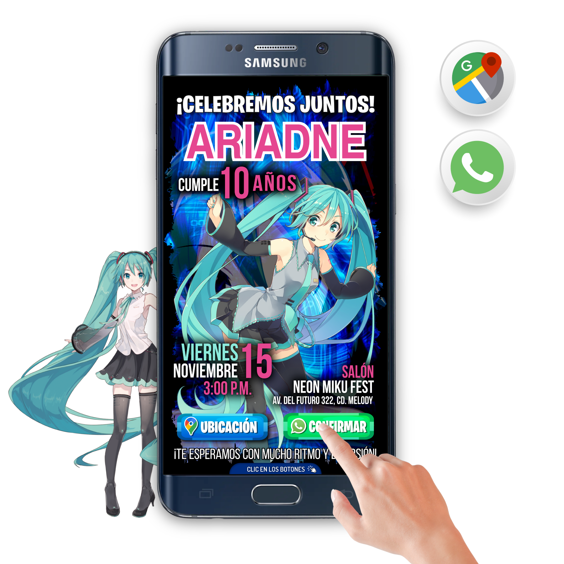 Vocaloid, Hatsune Miku – Invitación Interactiva de Cumpleaños para WhatsApp