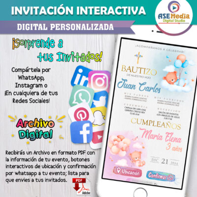 Bautizo Osita y Cumpleaños Osito – Invitación Interactiva para WhatsApp