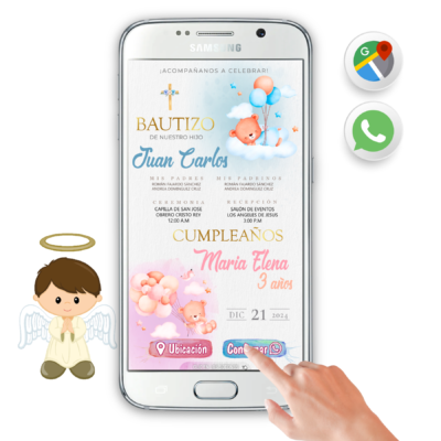 Bautizo y Cumpleaños, Ositos – Invitación Interactiva para WhatsApp