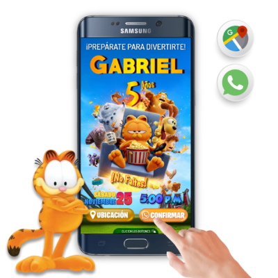 Garfield, Fuera de Casa – Invitación Interactiva de Cumpleaños para WhatsApp