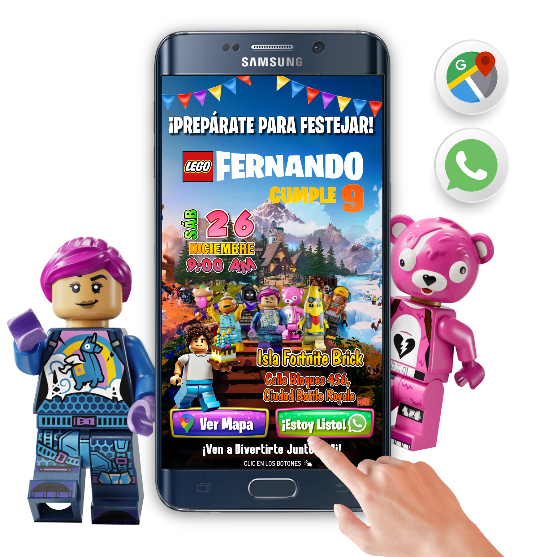 LEGO Fornite – Invitación Interactiva de Cumpleaños para WhatsApp