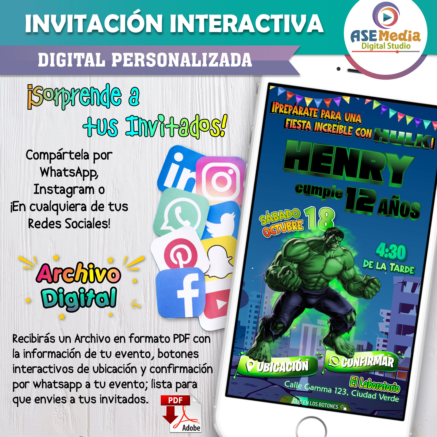 Hulk – Invitación Interactiva de Cumpleaños para WhatsApp