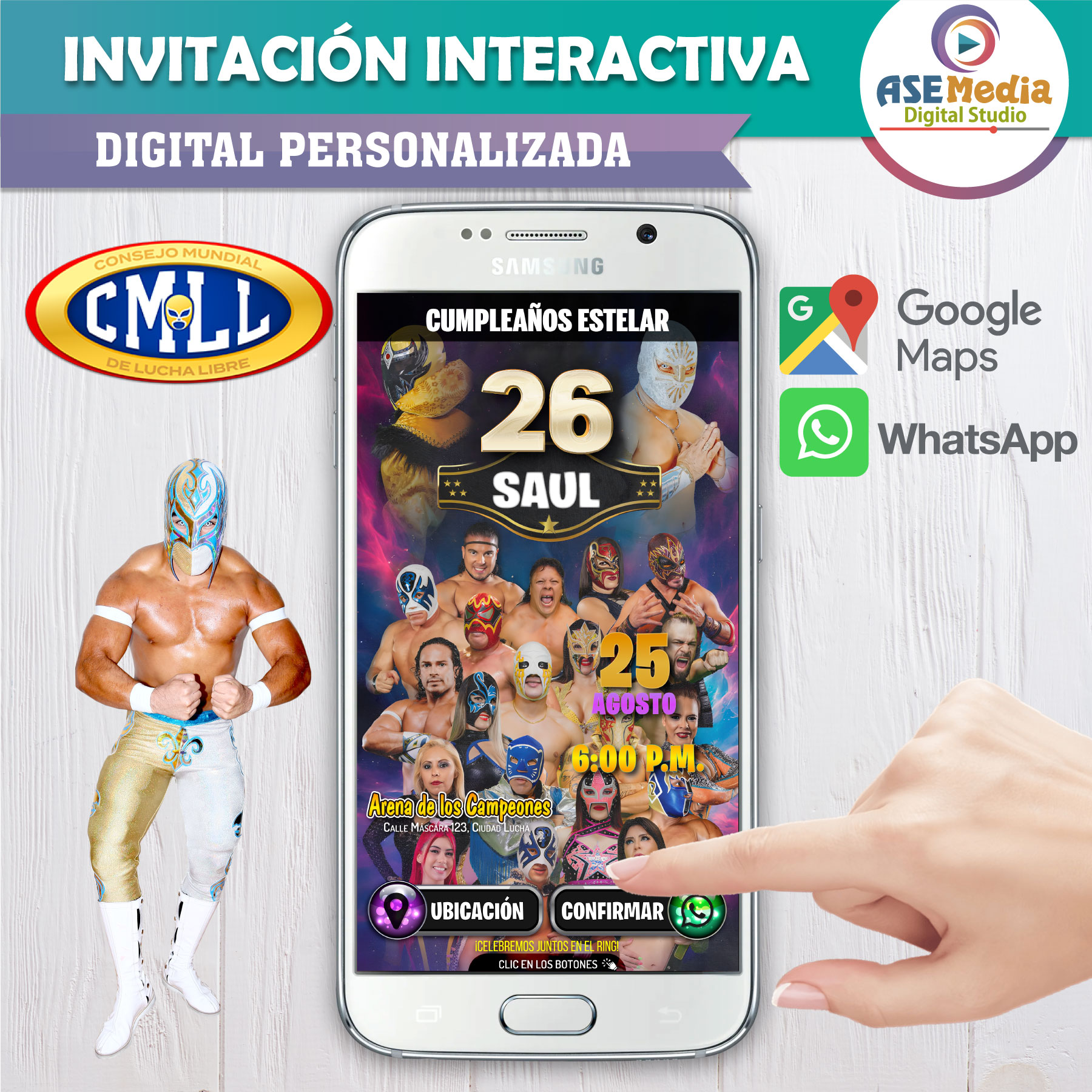 Lucha Libre CMLL – Invitación Interactiva de Cumpleaños para WhatsApp