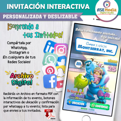 Monster Inc, Mike – Invitación Interactiva de Cumpleaños para WhatsApp