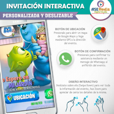 Monster Inc, Mike – Invitación Interactiva de Cumpleaños para WhatsApp
