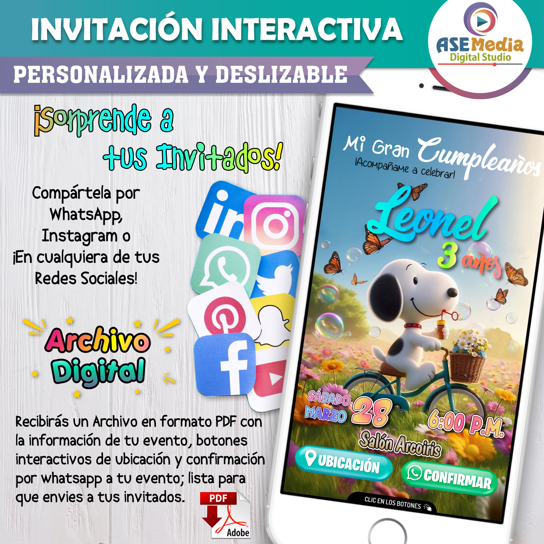 Cumpleaños Rosa con Snoopy – Invitación Interactiva de Cumpleaños para WhatsApp