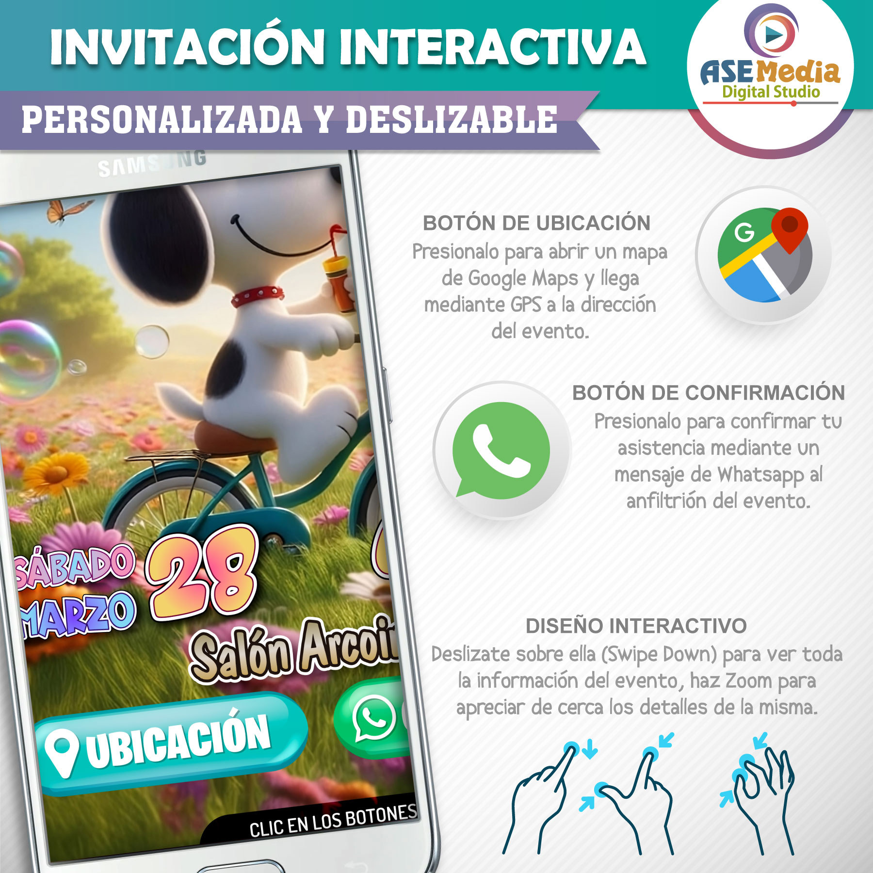 Cumpleaños Rosa con Snoopy – Invitación Interactiva de Cumpleaños para WhatsApp