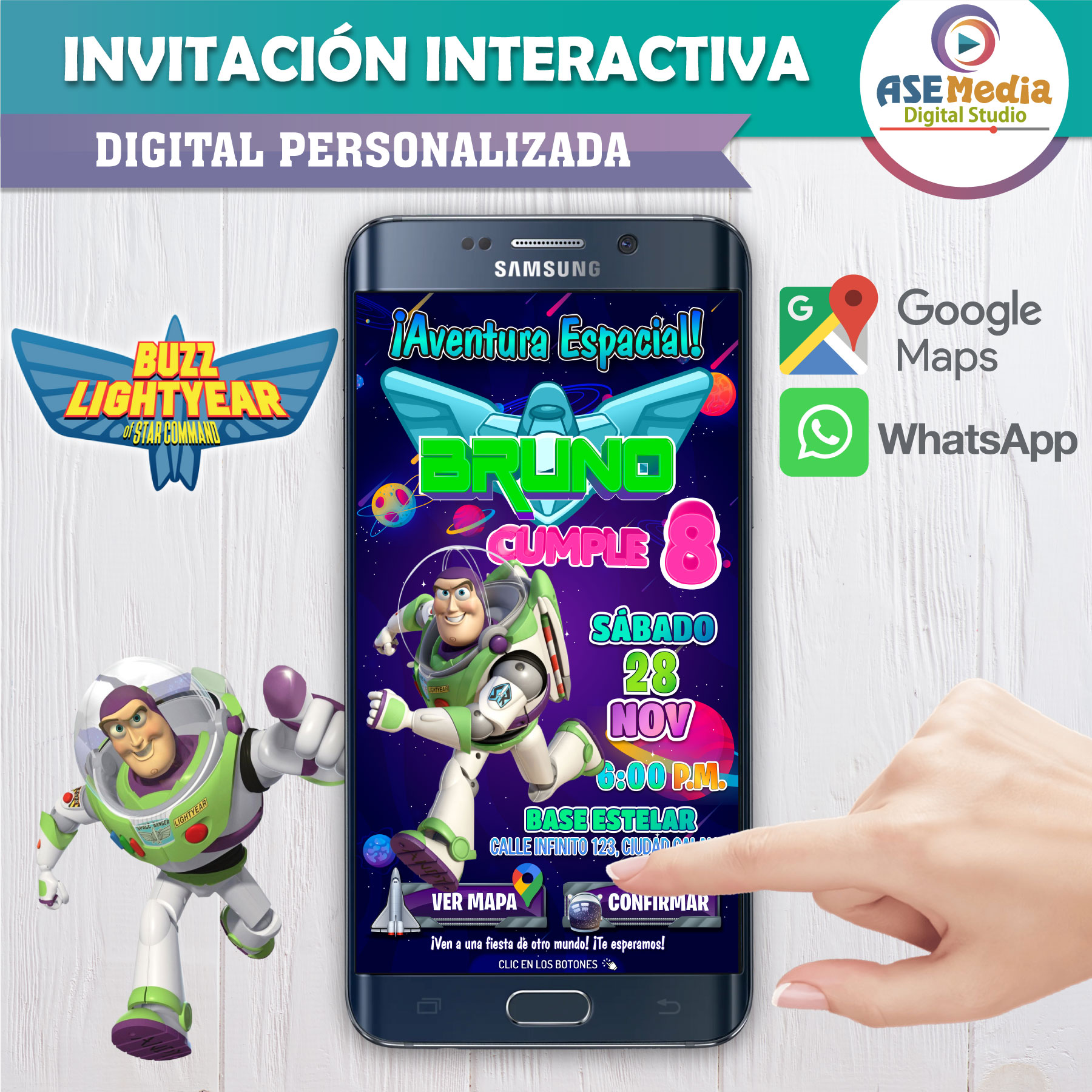 Toy Story, Buzz Lightyear – Invitación Interactiva de Cumpleaños para WhatsApp