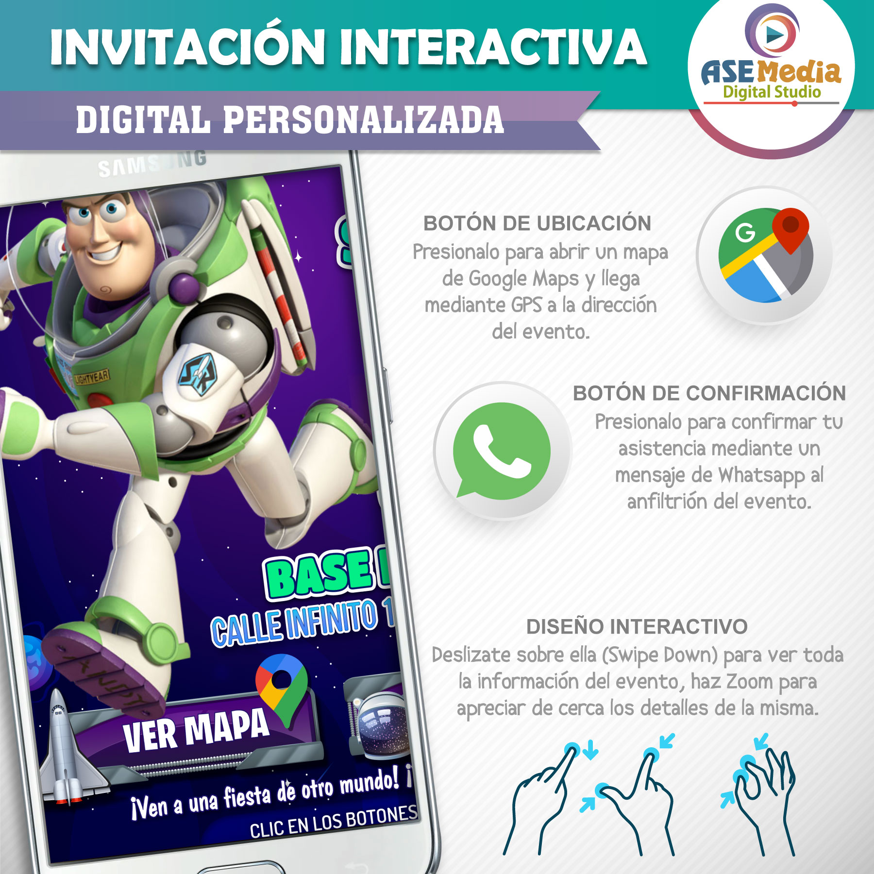 Toy Story, Buzz Lightyear – Invitación Interactiva de Cumpleaños para WhatsApp