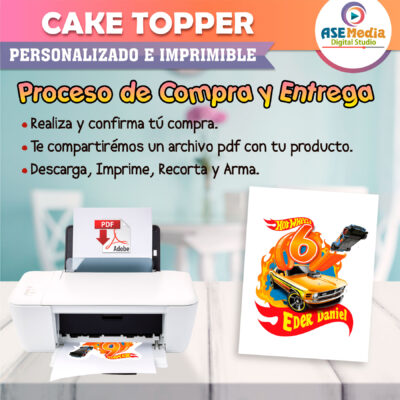 Hotwheels Automovil Cake Topper Letrero Imprimible para Pastel