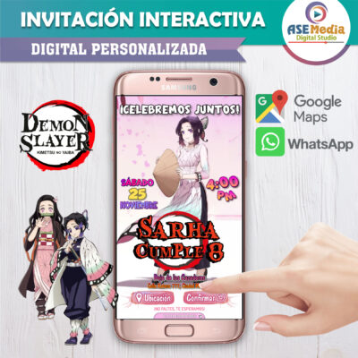Demon Slayer, Shinobu Party – Invitación Interactiva de Cumpleaños para WhatsApp