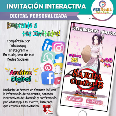 Demon Slayer, Shinobu Party – Invitación Interactiva de Cumpleaños para WhatsApp