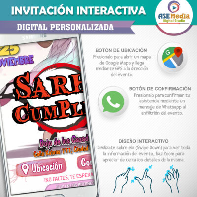 Demon Slayer, Shinobu Party – Invitación Interactiva de Cumpleaños para WhatsApp