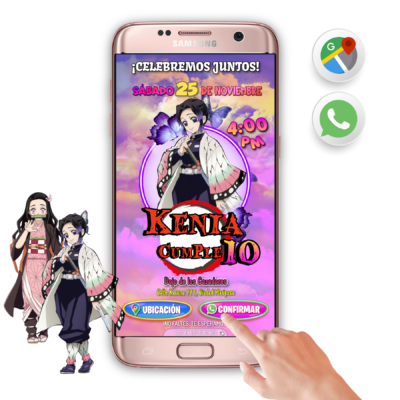 Demon Slayer, Shinobu Party – Invitación Interactiva de Cumpleaños para WhatsApp