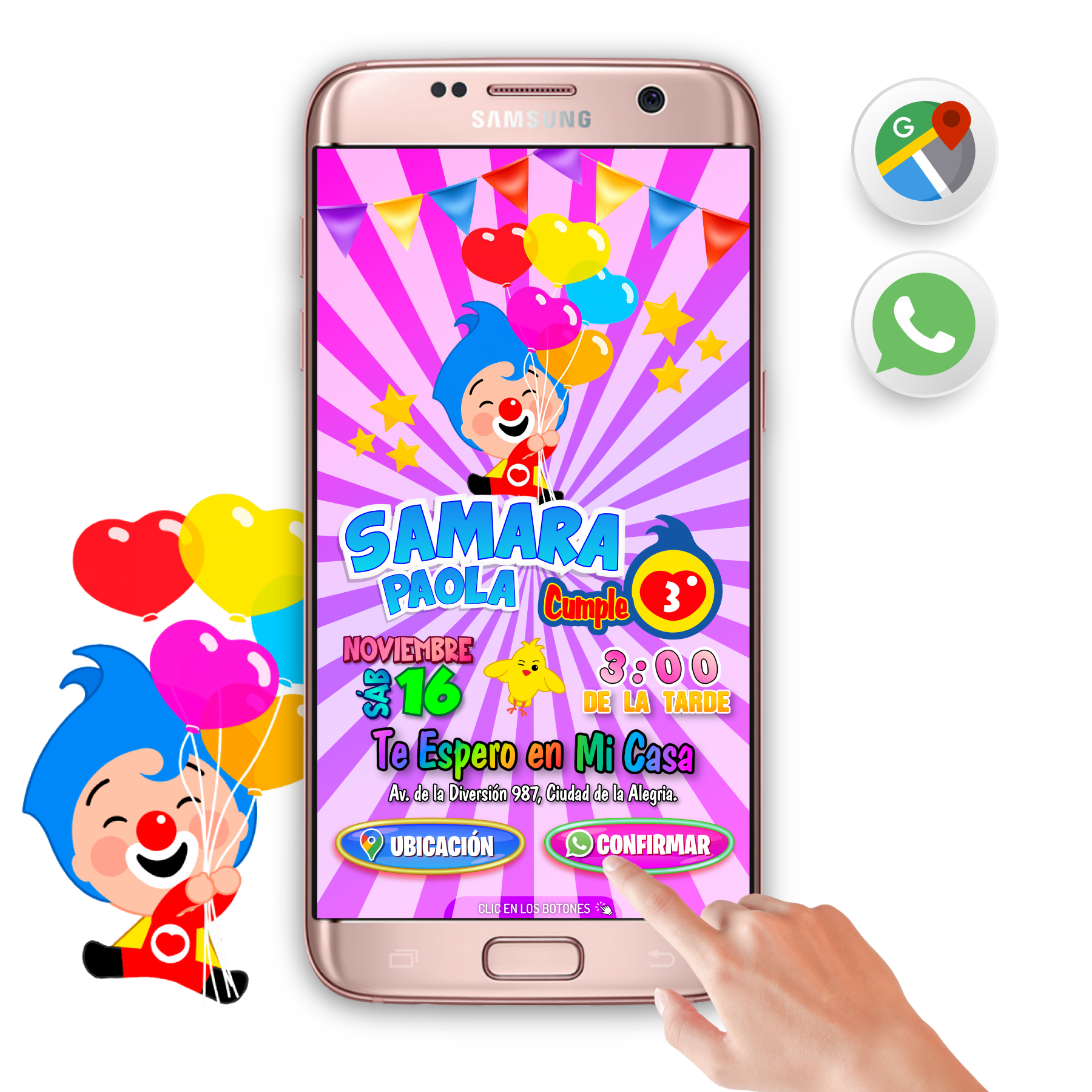 El Payaso Plim Plim para Niña – Invitación Interactiva de Cumpleaños para WhatsApp