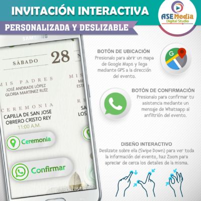 Mi Bautizo Verde con Blanco Floral – Invitación Interactiva para WhatsApp