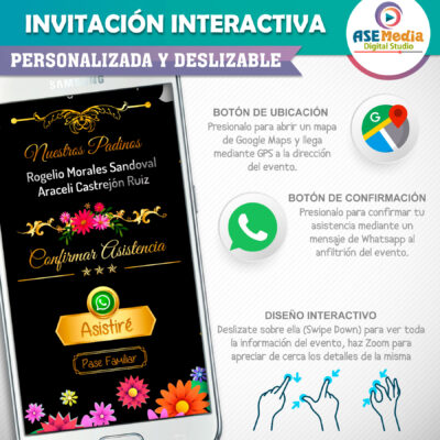 Mi Boda en Dorado y Blanco con Fondo Oscuro Invitación Interactiva para Boda