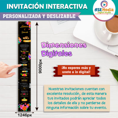 Mi Boda en Dorado y Blanco con Fondo Oscuro Invitación Interactiva para Boda