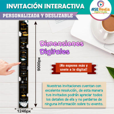 Mi Boda Dorado y Negro, Flores Verdes Invitación Interactiva para Boda