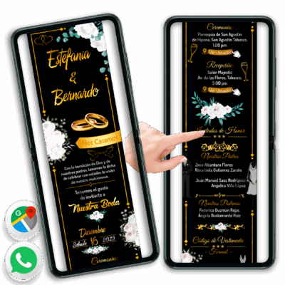 Mi Boda en Dorado y Blanco con Fondo Oscuro Invitación Interactiva para Boda
