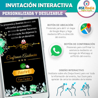 Mi Boda Dorada Rosas Rojas Invitación Interactiva para Boda