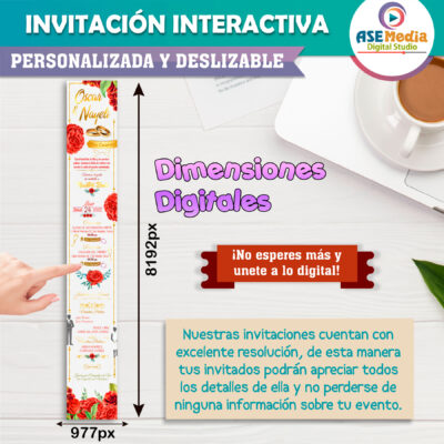 Mi Boda Dorado y Negro, Flores Verdes Invitación Interactiva para Boda