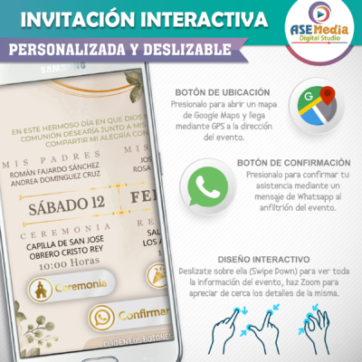 Mi Primera Comunión Floral en Rosa – Invitación Interactiva para WhatsApp