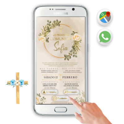 Mi Primera Comunión Boho – Invitación Interactiva para WhatsApp