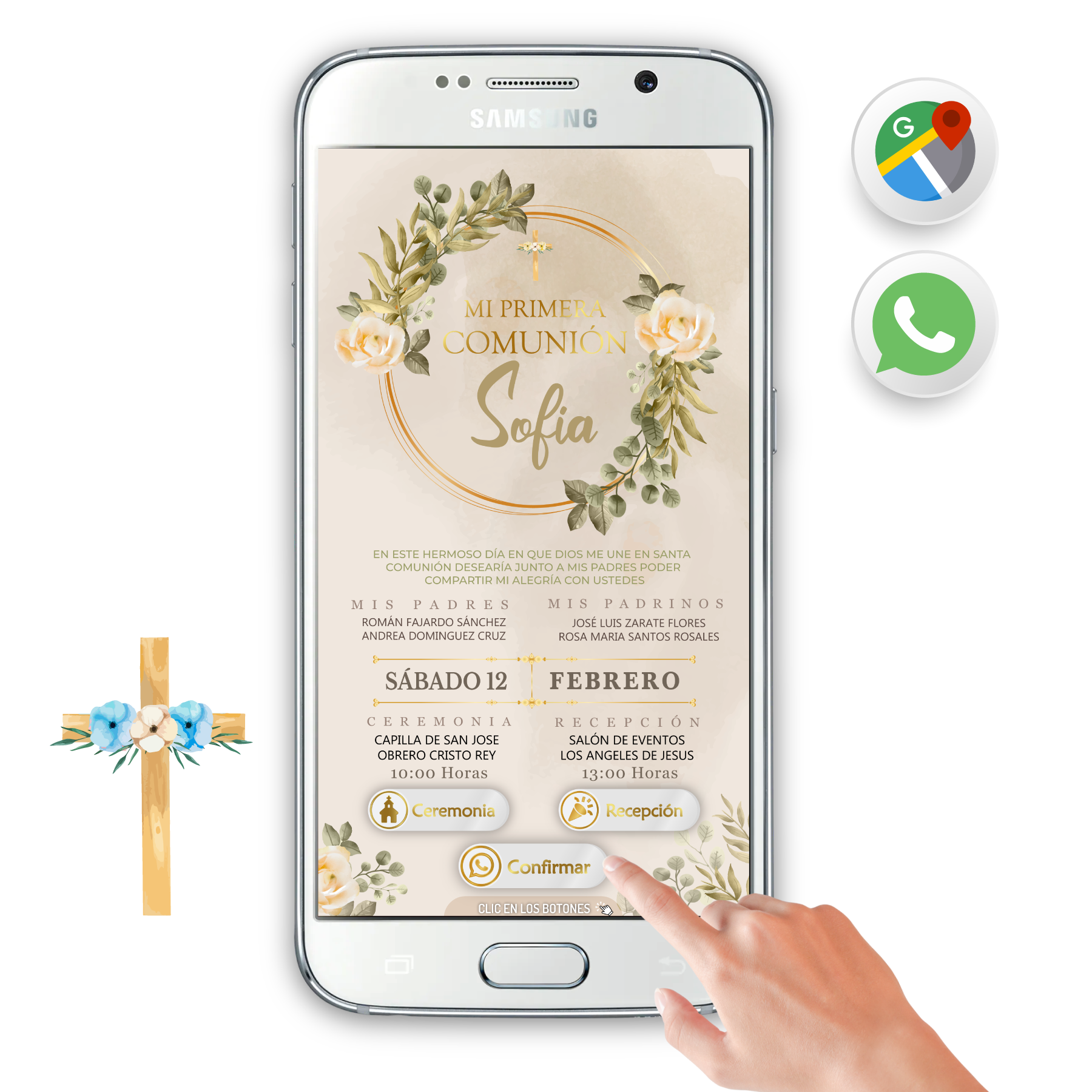 Mi Primera Comunión Boho – Invitación Interactiva para WhatsApp
