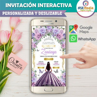 Mis XV Años en Morado – Invitación Interactiva de Cumpleaños para WhatsApp
