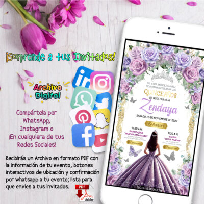 Mis XV Años en Morado – Invitación Interactiva de Cumpleaños para WhatsApp