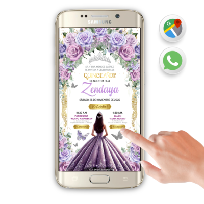 Mis XV Años en Morado – Invitación Interactiva de Cumpleaños para WhatsApp