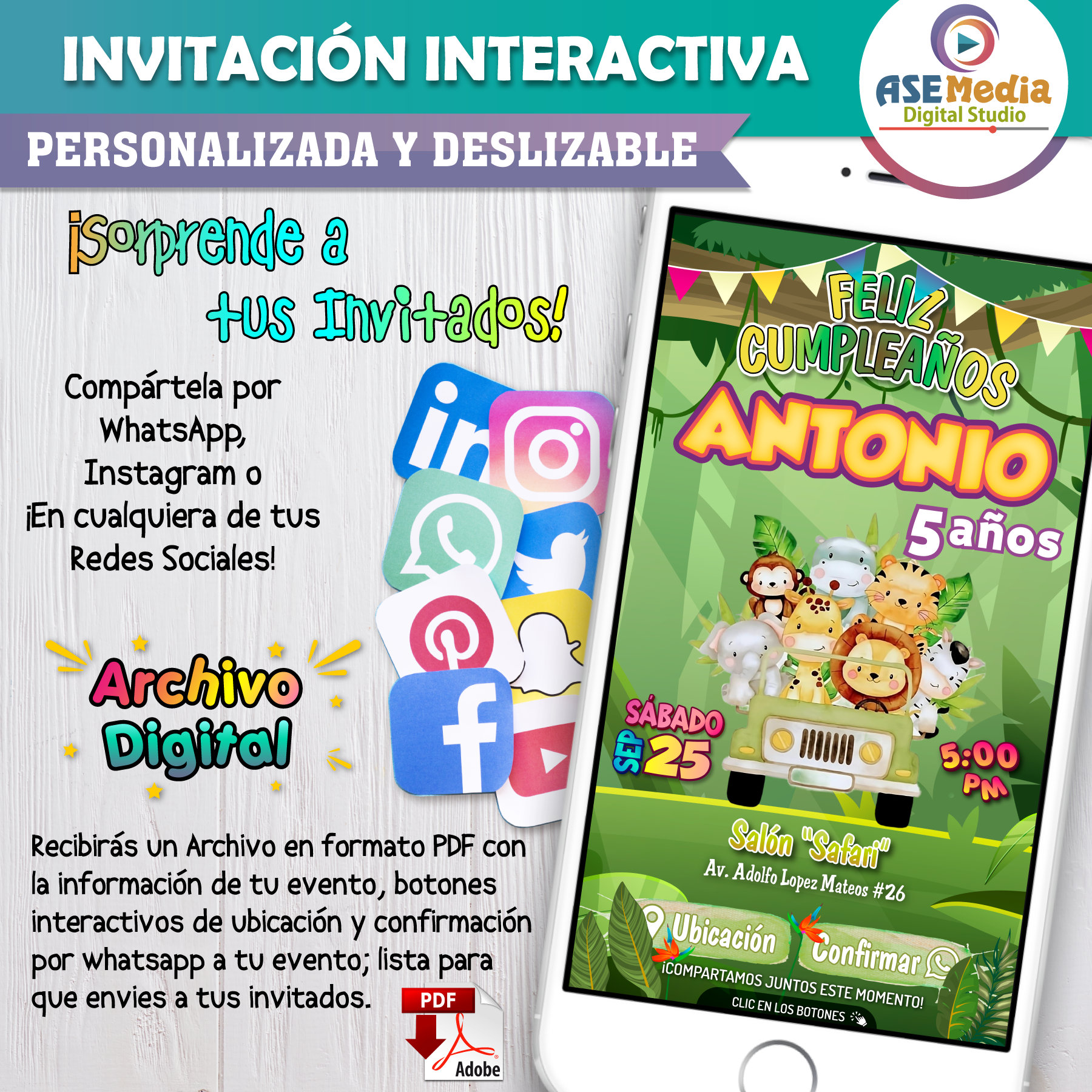 Cumpleaños Safari – Invitación Interactiva de Cumpleaños para WhatsApp