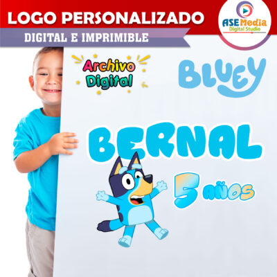 Bluey y Bingo Logo Personalizado con Nombre