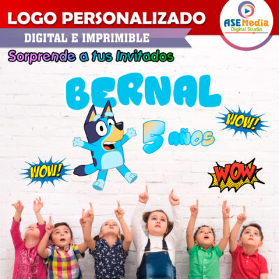 Bluey y Bingo Logo Personalizado con Nombre