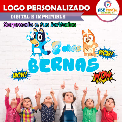 Bluey y Muffin Logo Personalizado con Nombre
