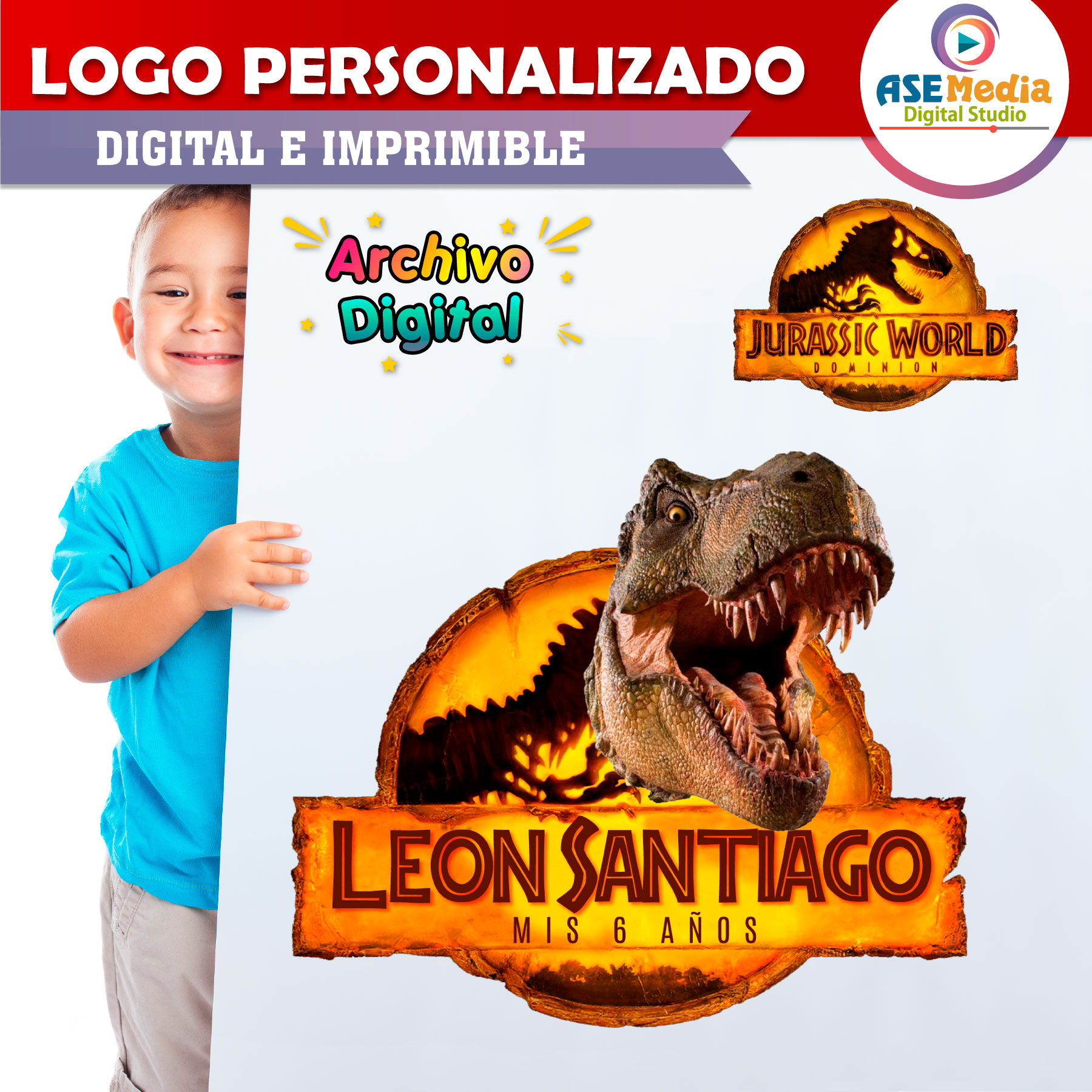 Jurassic World Dominion Tiranosaurio Mordida Logo Personalizado con Nombre