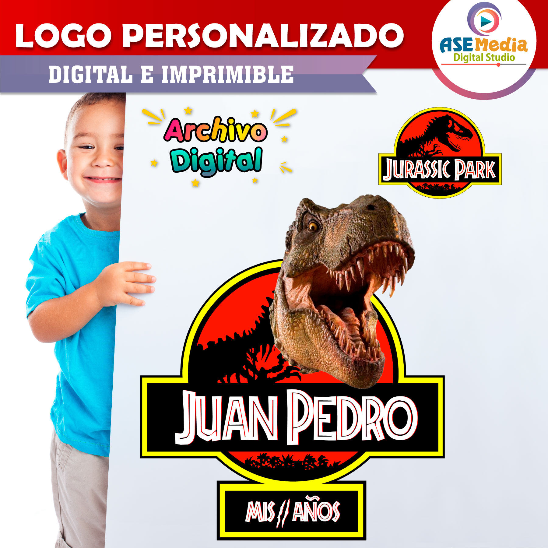 Jurassic Park Tiranosaurio Mordida Logo Personalizado con Nombre