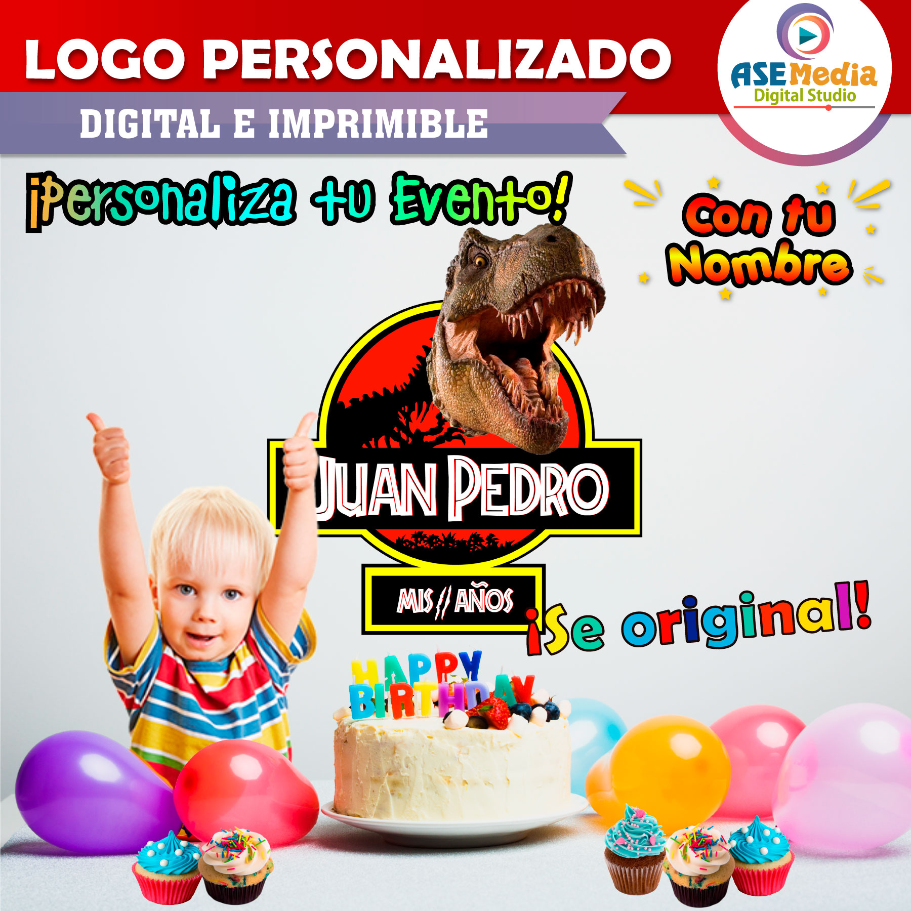 Jurassic Park Tiranosaurio Mordida Logo Personalizado con Nombre