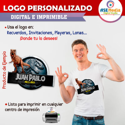 Jurassic World Tiranosaurio Rex Logo Personalizado con Nombre