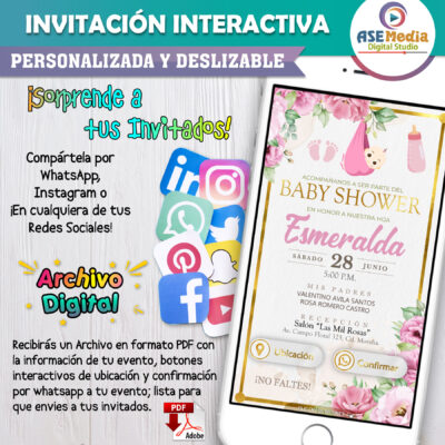 Baby Shower Rosa Floral – Invitación Interactiva para WhatsApp