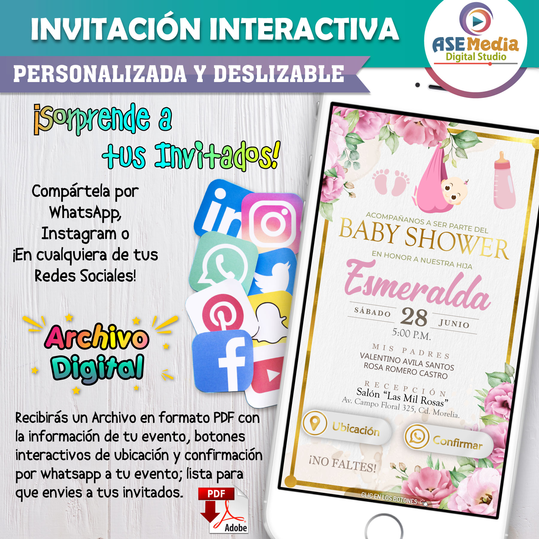 Baby Shower Rosa Floral – Invitación Interactiva para WhatsApp