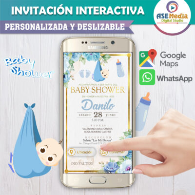 Baby Shower Azul Floral – Invitación Interactiva para WhatsApp
