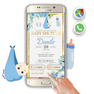 Baby Shower Azul Floral – Invitación Interactiva para WhatsApp